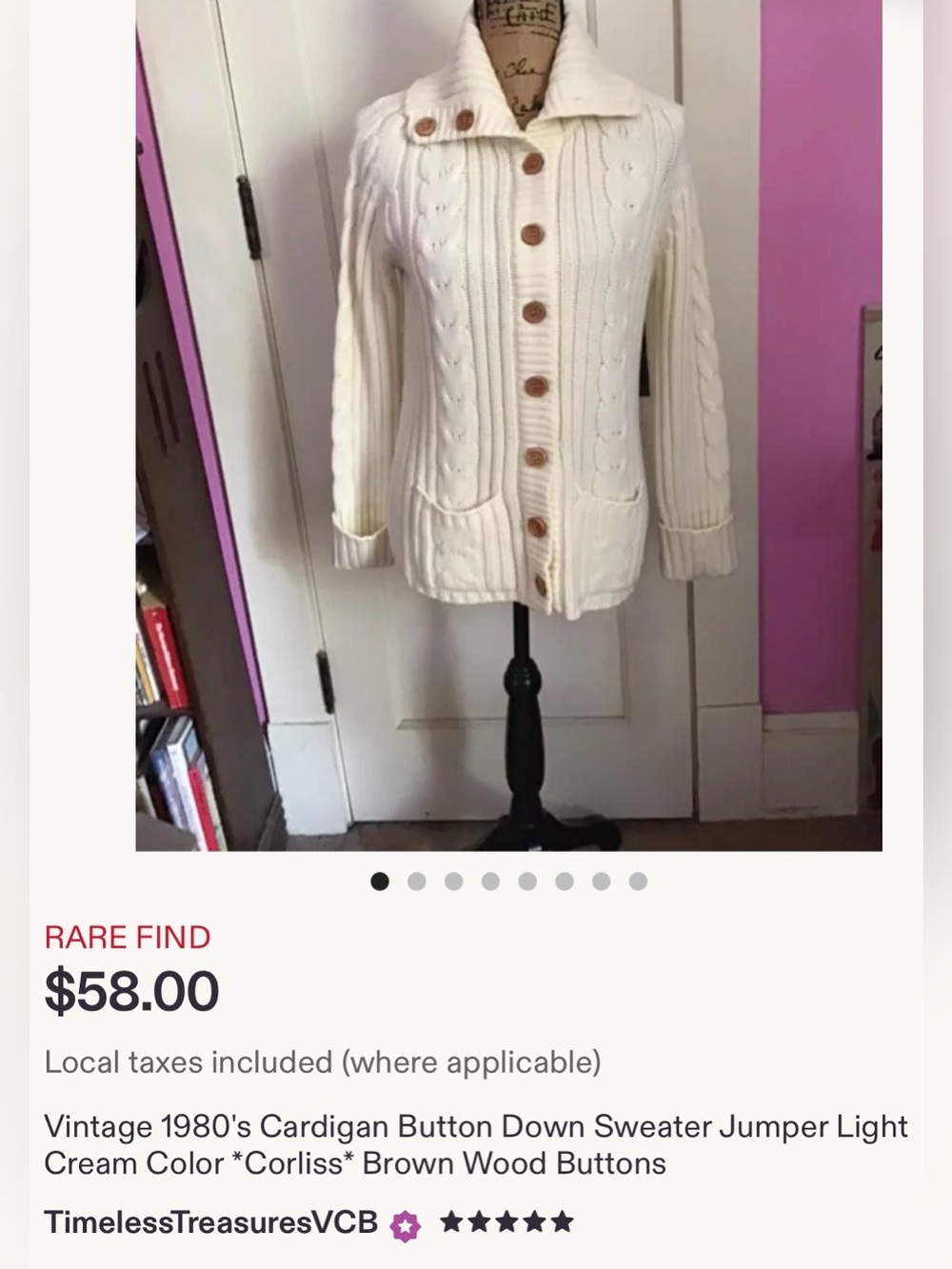 #3221*”18x 33” Cream Cable-Knit Button-Up Women's Sweater Cardigan - Picture 3 of 17